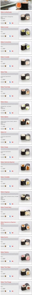 Menu Sushikoste - Les Makis