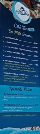 Carte et menu de Les Flots Bleus à Stes Maries de la Mer — Côté mer et spécialités maisons