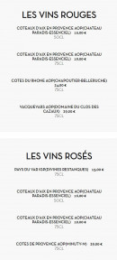 Menu La Pivoine - Les vins rouges et rosés