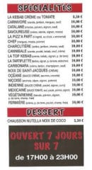 Menu Pizzapart - Les spécialité et desserts 