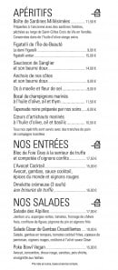 Carte et menu de Le café de la fontaine à Maussanne les Alpilles — Les apéritifs, entrées et salades