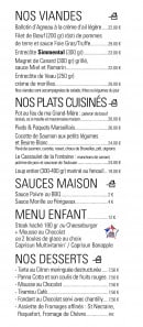 Carte et menu de Le café de la fontaine à Maussanne les Alpilles — Les viandes, plats, sauces...