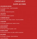 Menu Le Continental - Les cocktails sans alcools 