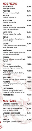 Menu Le Latino - Les pizzas et pâtes