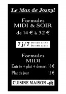 Menu Le Mas de Jossyl - Formules