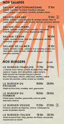 Menu La Cabane - Les salades, burgers