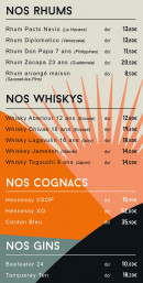 Menu La Cabane - Les rhums, whiskys, ...