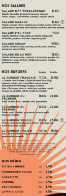 Menu La Cabane - Les salades, burgers, ... à emporter