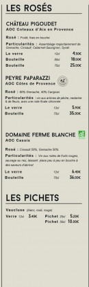 Menu La Cabane - Les vins rosés