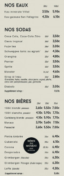 Menu La Cabane - Les eaux, sodas, ...