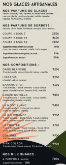 Menu La Cabane - Les glaces artisanales