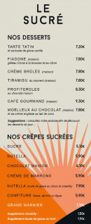 Menu La Cabane - Les sucrés