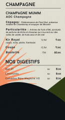 Menu La Cabane - Les champagne, digestif