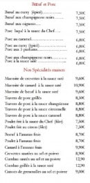 Menu Le Village du Bonheur - Le boeuf, porc et spécialité maison
