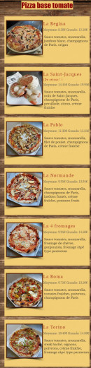 Menu Les 3 Ecus - Pizzas base tomate