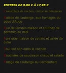 Menu Auberge des Deux Tonneaux - Les entrées 