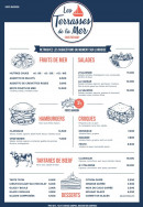 Carte et menu de Les Terrasses de la mer à Ouistreham — Les salades, hamburgers et croques,...