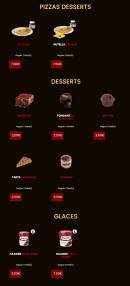 Menu Pizza Presto - Les desserts et glaces