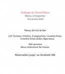 Carte et menu de Auberge du Cheval Blanc à Crevecoeur en Auge — Menu à emporter