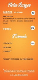 Carte et menu de Aux Delices de Balleroy à Balleroy-sur-Drôme — Les burgers et formules