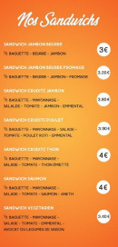 Carte et menu de Aux Delices de Balleroy à Balleroy-sur-Drôme — Les sandwichs