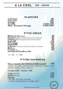 Menu Le Spot - Les planches, p&#039;tit creux, ...