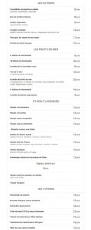 Carte et menu de Café de France à Villers sur Mer — Les entrées, fruits de mer, classiques,...