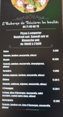 Carte et menu de Auberge de Teissieres à Teissiere les Boulies — les pizzas
