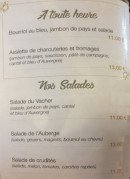 Carte et menu de Auberge du Col de Legal à Saint Projet de Salers — Les salades et à toute heure
