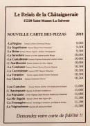 Carte et menu de Le relais de la Châtaigneraie à Saint Mamet la Salvetat — Les pizzas