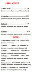 Menu Made in italy - Les pizzas apéritifs et pizzas base tomate