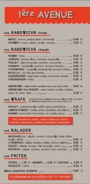 Carte et menu de Pizzeria 1ère Avenue à Barbezieux Saint Hilaire — les sandwiches, les wraps, les salades et frites