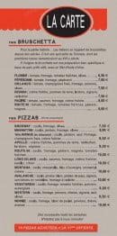 Carte et menu de Pizzeria 1ère Avenue à Barbezieux Saint Hilaire — les bruschettas, les pizzas