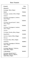 Carte et menu de Le Brévillois à Breville — Les pizzas tomates