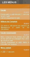Menu Le Comptoir des Voyages - Les menus