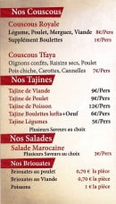 Menu Saveurs et Délices de Marrakech - Les couscous, tajines;, salades et briouates