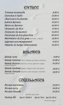 Carte et menu de La Cazuela à Saint Georges de Didonne — Entrées, salades, coquillages