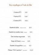Carte et menu de Port Lauzières à Nieul sur Mer — Coquillages et fruits de mer