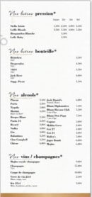 Menu Le saint ouen - Les bières, alcools et vins