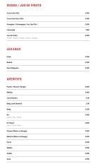 Menu Le Relax - Les eaux, apéritifs, ...