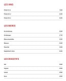 Menu Le Relax - Les vins, bières, ...