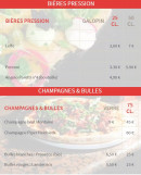 Menu La Bella Donna - Les bières et champagnes, bulles