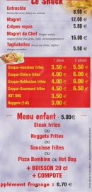 Menu Le Chalet Des Saveurs - Le snack et menu enfant