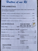 Carte et menu de Huîtres et Ma Ré à Rivedoux Plage — La carte