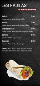 Carte et menu de La Fristouille à La Guerche sur l'Aubois — Les fajitas