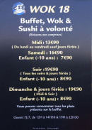 Menu Wok 18 - Les buffet, wok, sushis à volonté