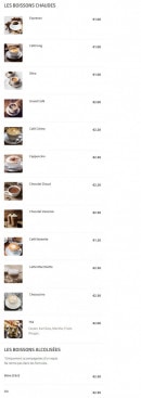 Menu L’Instant Lunch Café - Boissons chaudes et alcoolisées