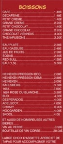 Menu Le k'fé - Les boissons 