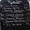 Menu Le Point de Vue - Les vins au verre