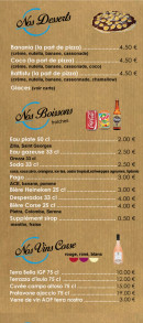 Menu Pizza du bastion - Desserts, boissons et vins corse